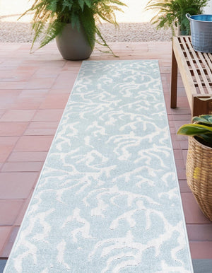 Light Blue 2' x 8' Sabrina Soto Outdoor Runner Area Rug Weather Resistant for Patio, Deck, Terrace, Balcony, Porch Durable Carpet for Exterior Home Design for Sale at Rug Engine
