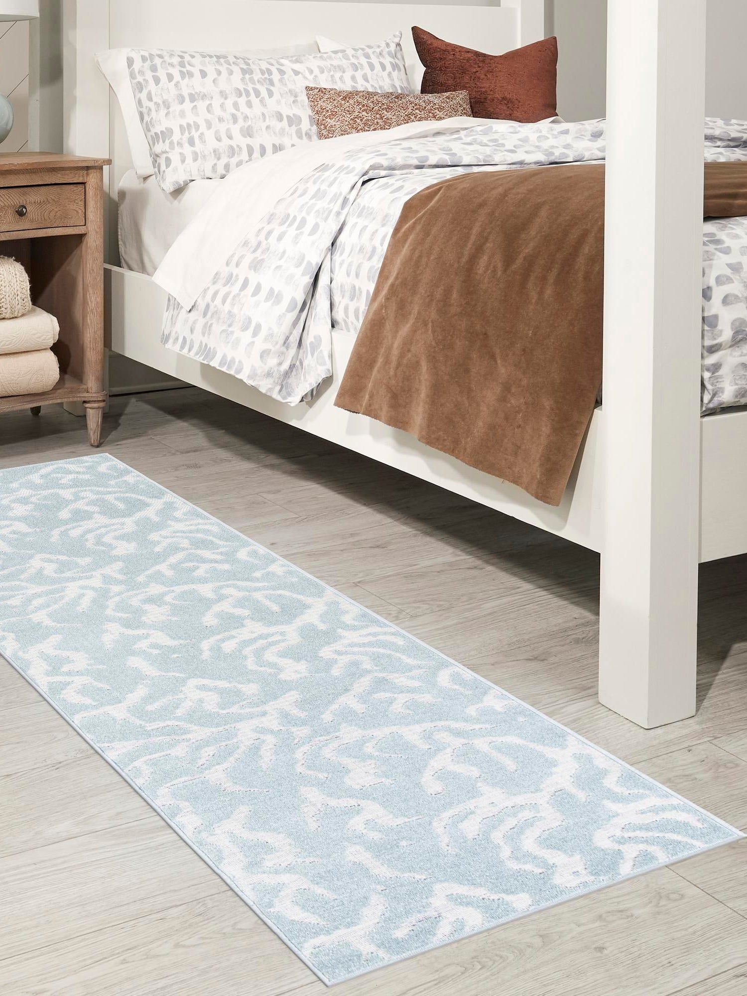 Light Blue 2' 7 x 12' Sabrina Soto Outdoor Runner Area Rug Weather Resistant for Patio, Deck, Terrace, Balcony, Porch Durable Carpet for Exterior Home Design for Sale at Rug Engine