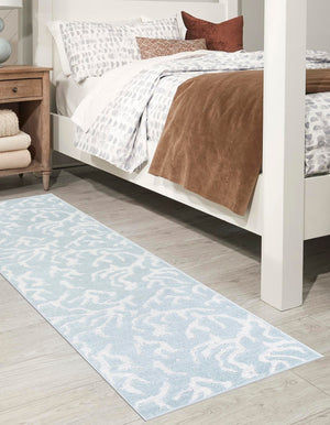 Light Blue 2' 7 x 12' Sabrina Soto Outdoor Runner Area Rug Weather Resistant for Patio, Deck, Terrace, Balcony, Porch Durable Carpet for Exterior Home Design for Sale at Rug Engine