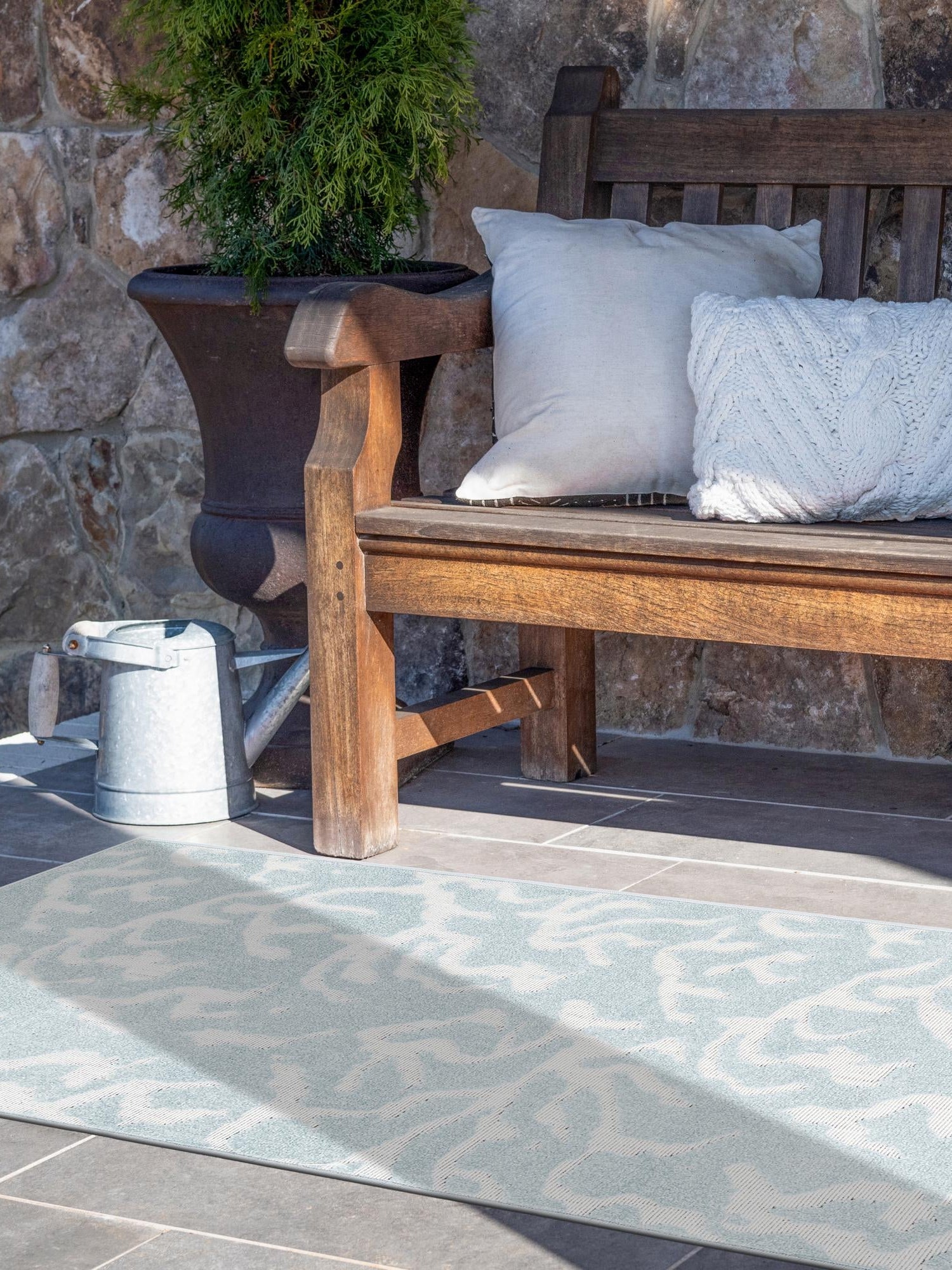 Light Blue 2' 7 x 12' Sabrina Soto Outdoor Runner Area Rug Weather Resistant for Patio, Deck, Terrace, Balcony, Porch Durable Carpet for Exterior Home Design for Sale at Rug Engine
