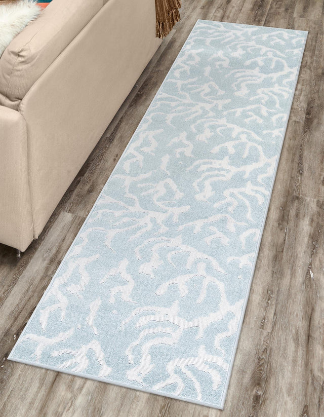 Light Blue 2' x 8' Sabrina Soto Outdoor Runner Area Rug Weather Resistant for Patio, Deck, Terrace, Balcony, Porch Durable Carpet for Exterior Home Design for Sale at Rug Engine