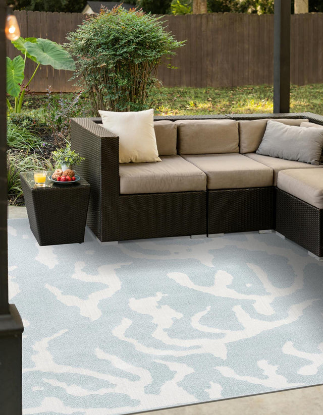 Light Blue 7' 10 x 7' 10 Sabrina Soto Outdoor Square Area Rug Weather Resistant for Patio, Deck, Terrace, Balcony, Porch Durable Carpet for Exterior Home Design for Sale at Rug Engine