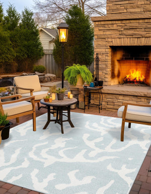 Light Blue 7' 10 x 7' 10 Sabrina Soto Outdoor Square Area Rug Weather Resistant for Patio, Deck, Terrace, Balcony, Porch Durable Carpet for Exterior Home Design for Sale at Rug Engine