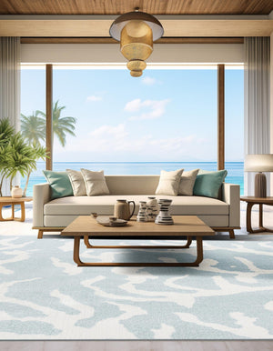 Light Blue 7' 10 x 7' 10 Sabrina Soto Outdoor Square Area Rug Weather Resistant for Patio, Deck, Terrace, Balcony, Porch Durable Carpet for Exterior Home Design for Sale at Rug Engine