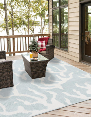 Light Blue 7' 10 x 7' 10 Sabrina Soto Outdoor Square Area Rug Weather Resistant for Patio, Deck, Terrace, Balcony, Porch Durable Carpet for Exterior Home Design for Sale at Rug Engine