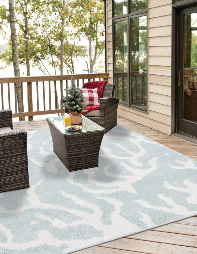 Light Blue 7' 10 x 7' 10 Sabrina Soto Outdoor Square Area Rug Weather Resistant for Patio, Deck, Terrace, Balcony, Porch Durable Carpet for Exterior Home Design for Sale at Rug Engine
