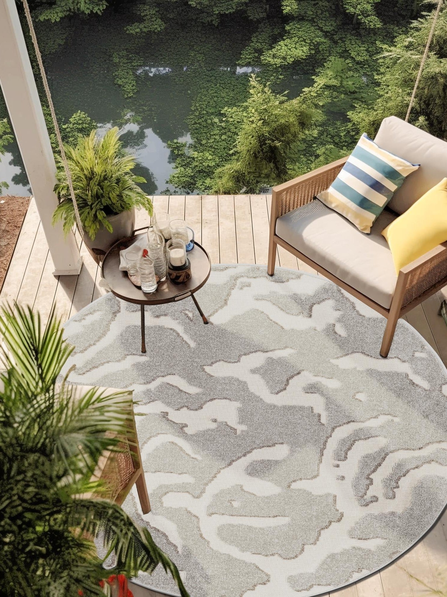 Gray 3' 1 x 3' 1 Sabrina Soto Outdoor Round Area Rug Weather Resistant for Patio, Deck, Terrace, Balcony, Porch Durable Carpet for Exterior Home Design for Sale at Rug Engine