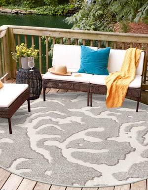 Gray 5' 1 x 5' 1 Sabrina Soto Outdoor Round Area Rug Weather Resistant for Patio, Deck, Terrace, Balcony, Porch Durable Carpet for Exterior Home Design for Sale at Rug Engine