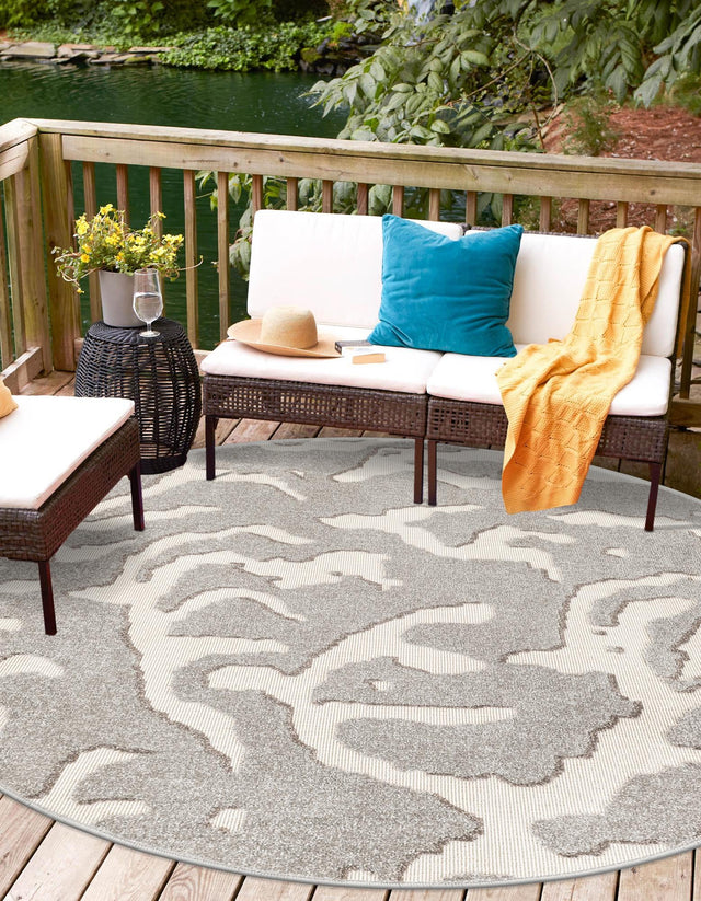 Gray 3' 1 x 3' 1 Sabrina Soto Outdoor Round Area Rug Weather Resistant for Patio, Deck, Terrace, Balcony, Porch Durable Carpet for Exterior Home Design for Sale at Rug Engine