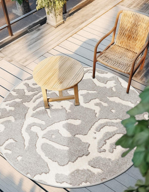Gray 5' 1 x 5' 1 Sabrina Soto Outdoor Round Area Rug Weather Resistant for Patio, Deck, Terrace, Balcony, Porch Durable Carpet for Exterior Home Design for Sale at Rug Engine