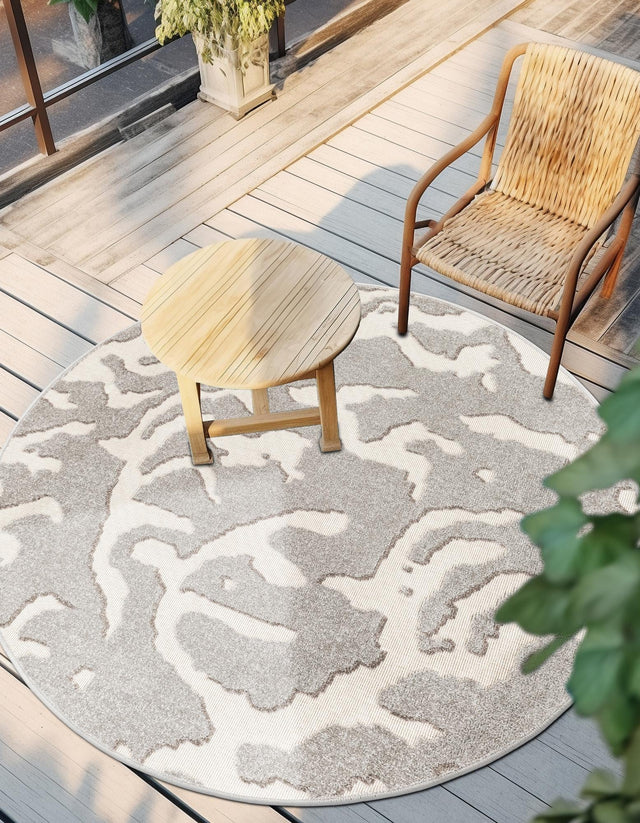 Gray 3' 1 x 3' 1 Sabrina Soto Outdoor Round Area Rug Weather Resistant for Patio, Deck, Terrace, Balcony, Porch Durable Carpet for Exterior Home Design for Sale at Rug Engine