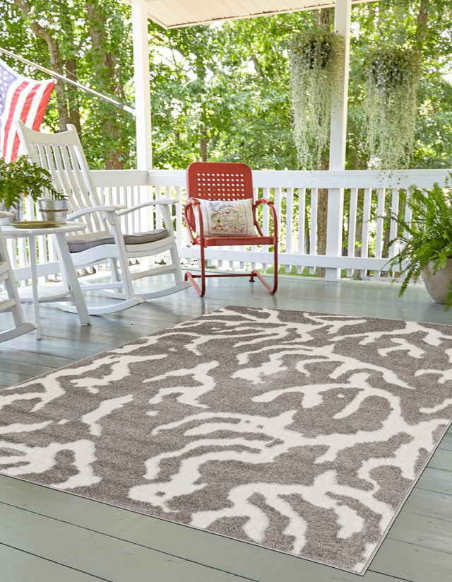 Gray 4' 1 x 6' 1 Sabrina Soto Outdoor Rectangle Area Rug Weather Resistant for Patio, Deck, Terrace, Balcony, Porch Durable Carpet for Exterior Home Design for Sale at Rug Engine