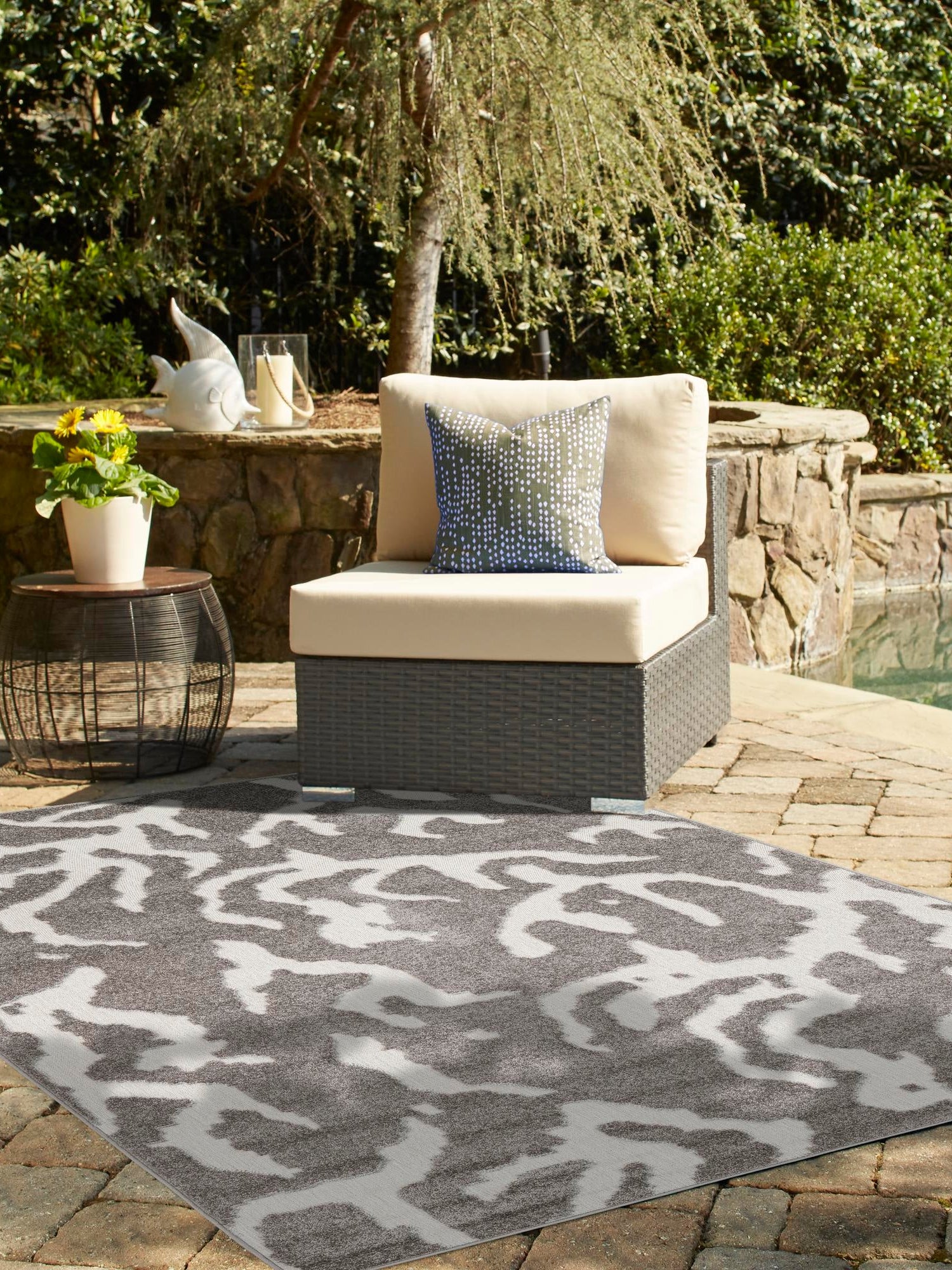 Gray 7' 10 x 10' Sabrina Soto Outdoor Rectangle Area Rug Weather Resistant for Patio, Deck, Terrace, Balcony, Porch Durable Carpet for Exterior Home Design for Sale at Rug Engine