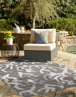 Gray 9' x 12' Sabrina Soto Outdoor Rectangle Area Rug Weather Resistant for Patio, Deck, Terrace, Balcony, Porch Durable Carpet for Exterior Home Design for Sale at Rug Engine