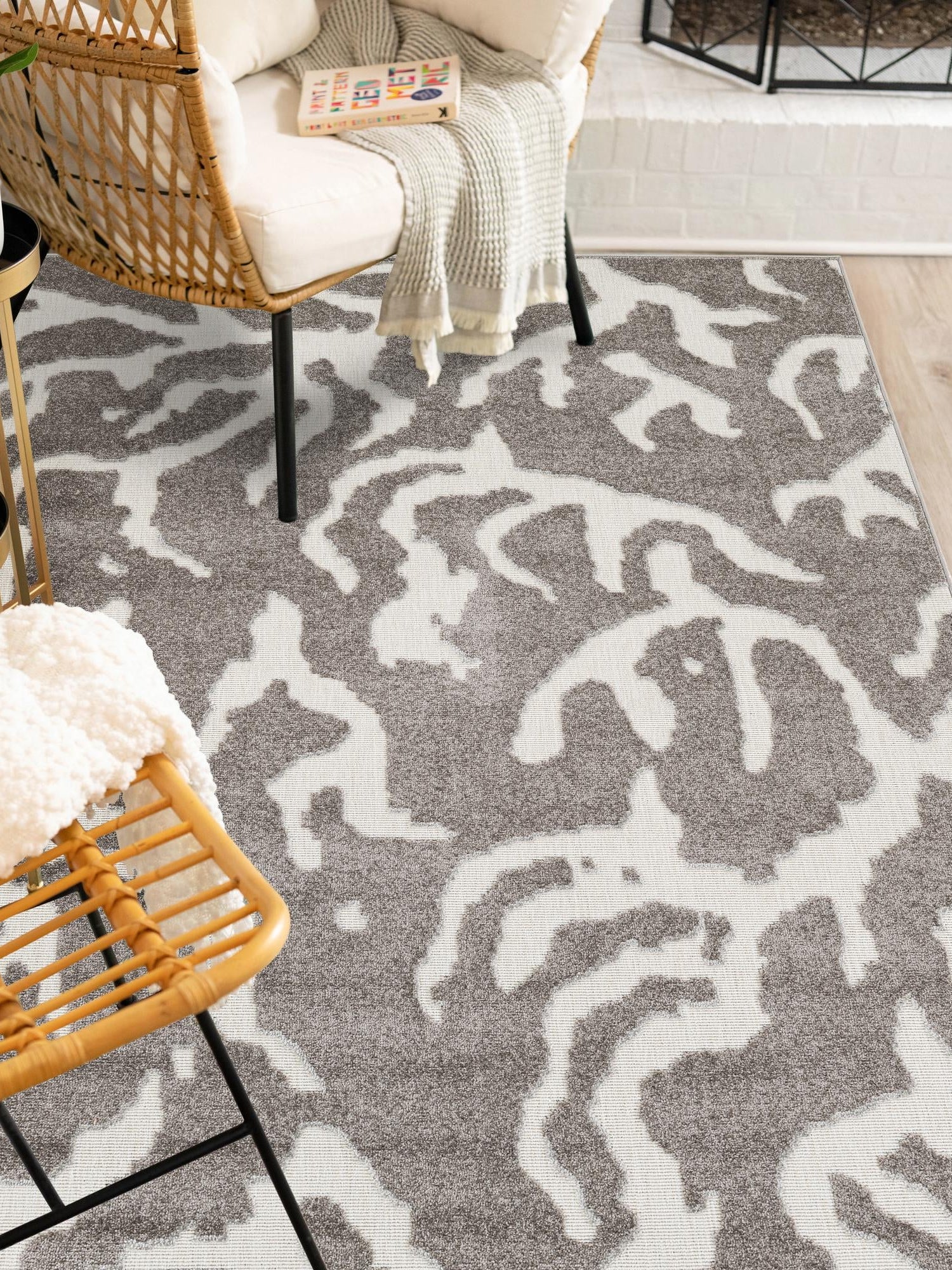 Gray 5' 1 x 8' Sabrina Soto Outdoor Rectangle Area Rug Weather Resistant for Patio, Deck, Terrace, Balcony, Porch Durable Carpet for Exterior Home Design for Sale at Rug Engine