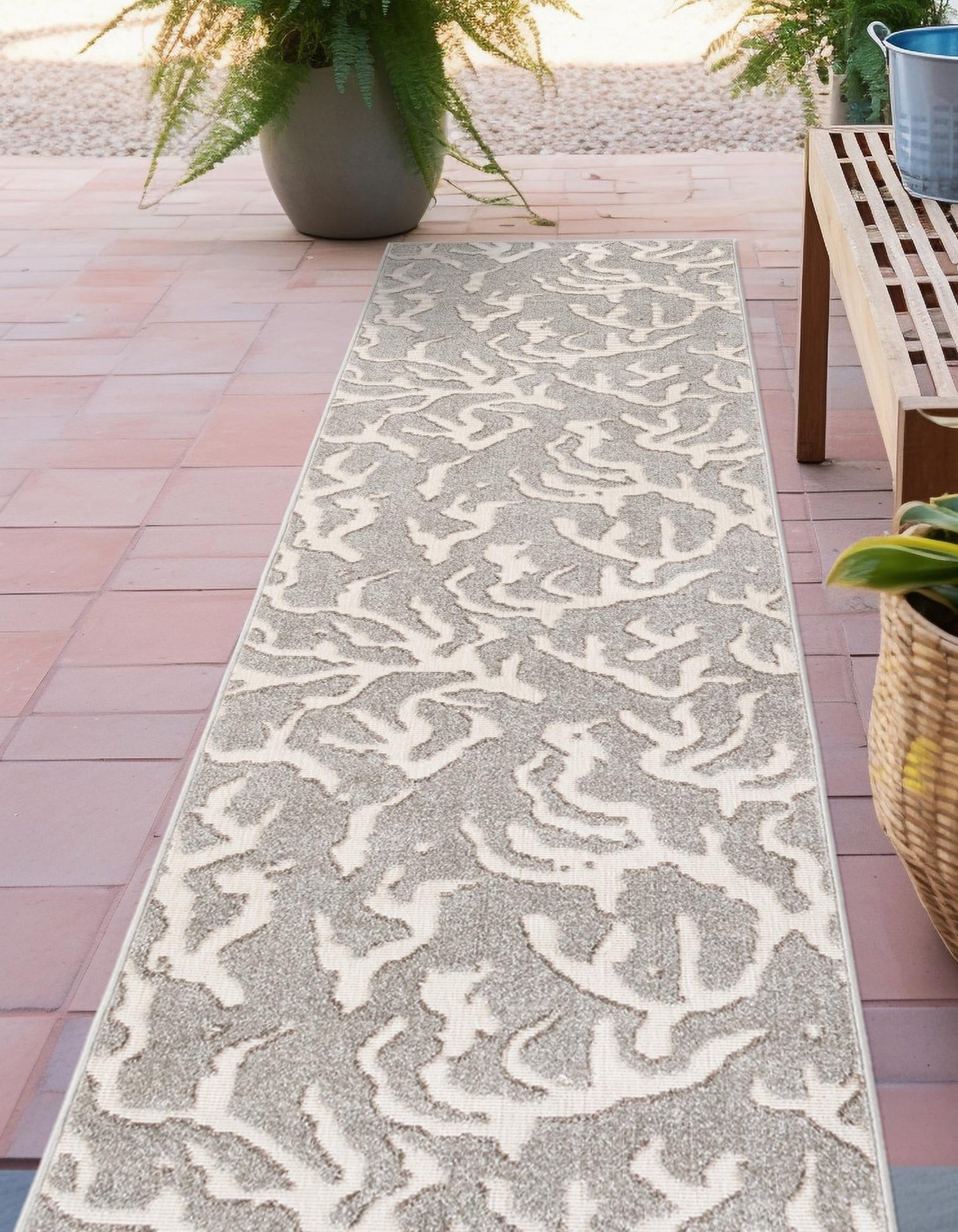 Gray 2' x 8' Sabrina Soto Outdoor Runner Area Rug Weather Resistant for Patio, Deck, Terrace, Balcony, Porch Durable Carpet for Exterior Home Design for Sale at Rug Engine