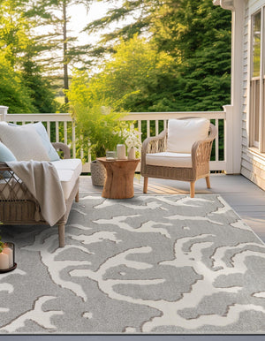 Gray 7' 10 x 7' 10 Sabrina Soto Outdoor Square Area Rug Weather Resistant for Patio, Deck, Terrace, Balcony, Porch Durable Carpet for Exterior Home Design for Sale at Rug Engine