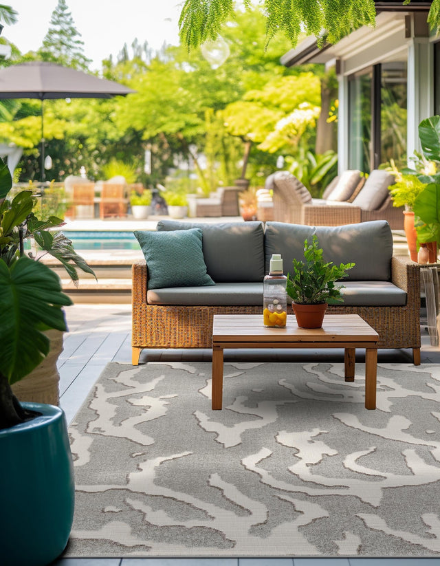 Gray 7' 10 x 7' 10 Sabrina Soto Outdoor Square Area Rug Weather Resistant for Patio, Deck, Terrace, Balcony, Porch Durable Carpet for Exterior Home Design for Sale at Rug Engine