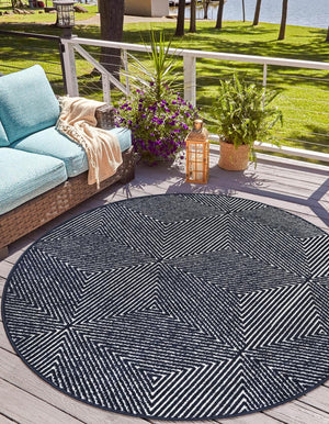 Navy Blue 7' 10 x 7' 10 Sabrina Soto Outdoor Round Area Rug Weather Resistant for Patio, Deck, Terrace, Balcony, Porch Durable Carpet for Exterior Home Design for Sale at Rug Engine