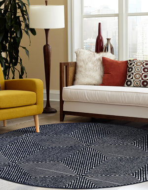 Navy Blue 5' 1 x 5' 1 Sabrina Soto Outdoor Round Area Rug Weather Resistant for Patio, Deck, Terrace, Balcony, Porch Durable Carpet for Exterior Home Design for Sale at Rug Engine