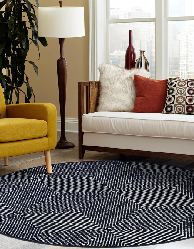 Navy Blue 5' 1 x 5' 1 Sabrina Soto Outdoor Round Area Rug Weather Resistant for Patio, Deck, Terrace, Balcony, Porch Durable Carpet for Exterior Home Design for Sale at Rug Engine
