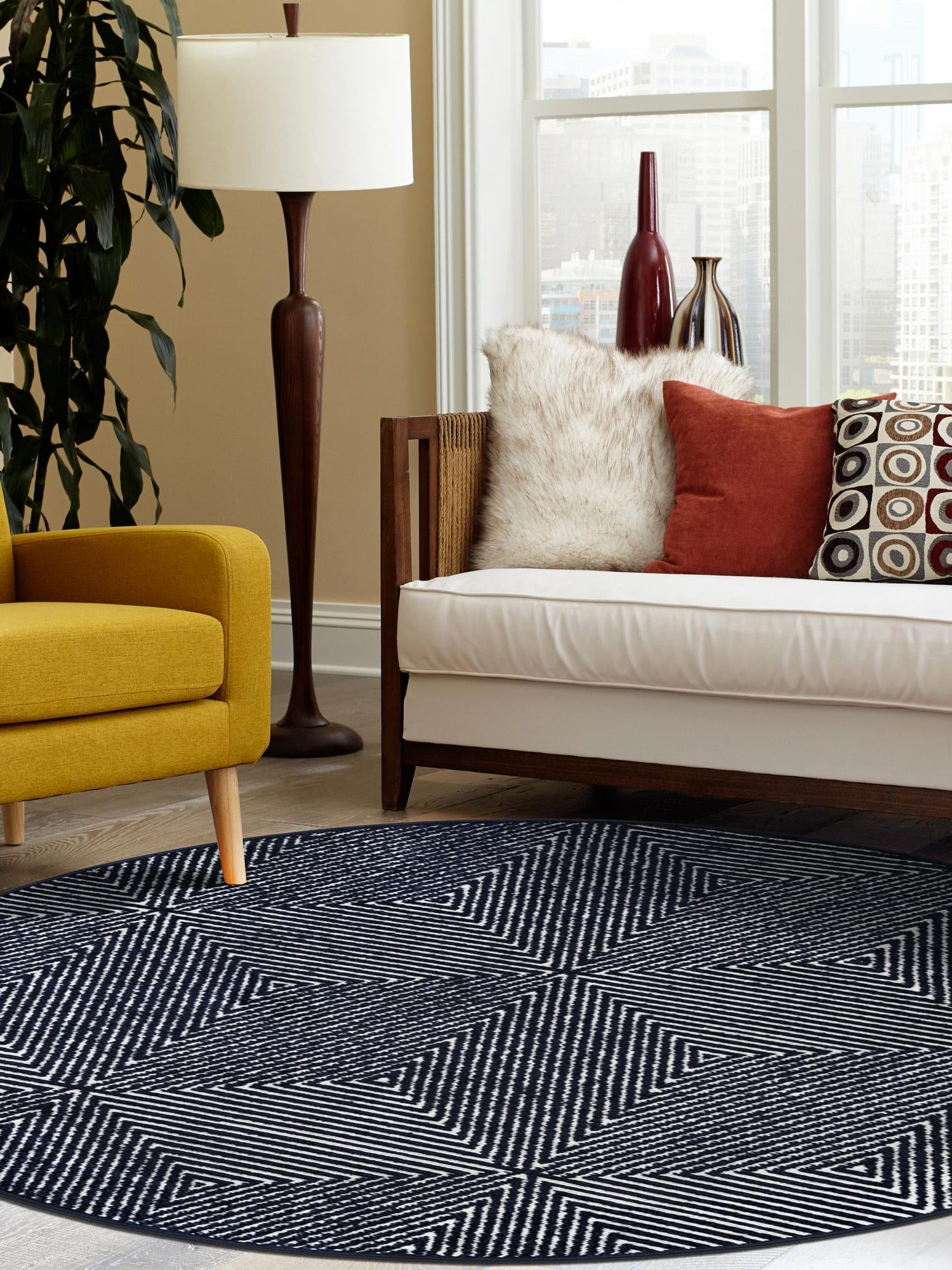 Navy Blue 10' x 10' Sabrina Soto Outdoor Round Area Rug Weather Resistant for Patio, Deck, Terrace, Balcony, Porch Durable Carpet for Exterior Home Design for Sale at Rug Engine