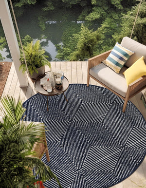 Navy Blue 7' 10 x 7' 10 Sabrina Soto Outdoor Round Area Rug Weather Resistant for Patio, Deck, Terrace, Balcony, Porch Durable Carpet for Exterior Home Design for Sale at Rug Engine