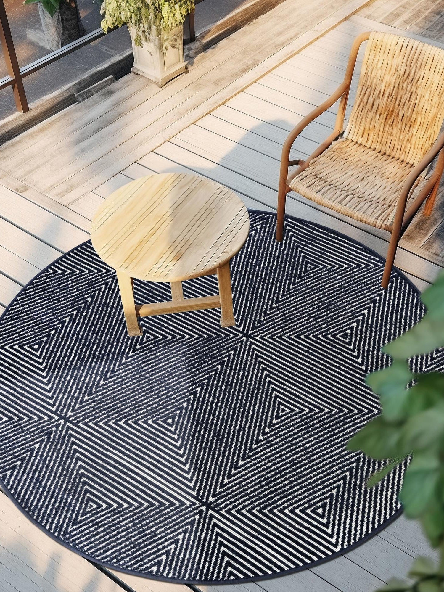Navy Blue 10' x 10' Sabrina Soto Outdoor Round Area Rug Weather Resistant for Patio, Deck, Terrace, Balcony, Porch Durable Carpet for Exterior Home Design for Sale at Rug Engine