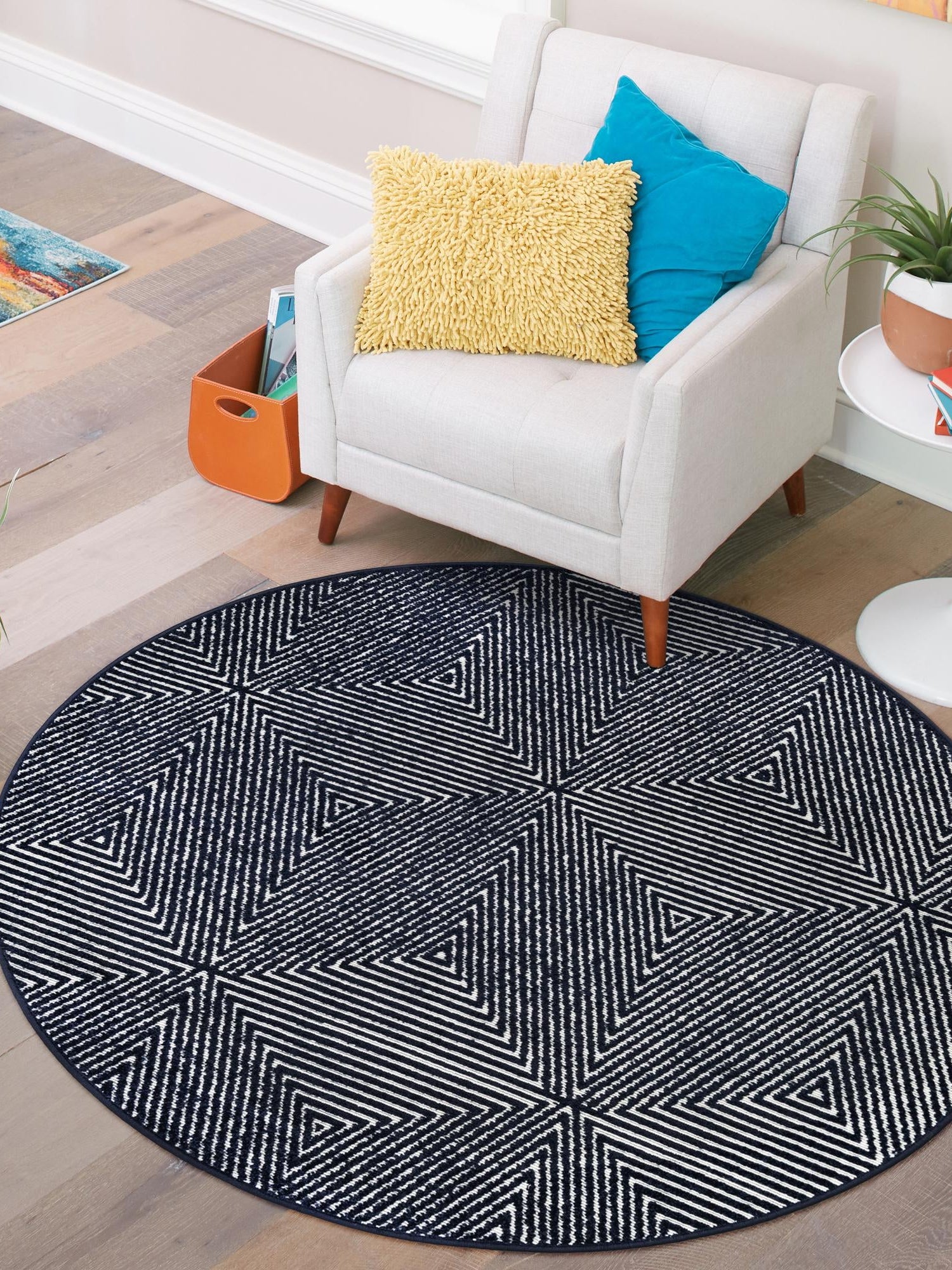 Navy Blue 7' 10 x 7' 10 Sabrina Soto Outdoor Round Area Rug Weather Resistant for Patio, Deck, Terrace, Balcony, Porch Durable Carpet for Exterior Home Design for Sale at Rug Engine
