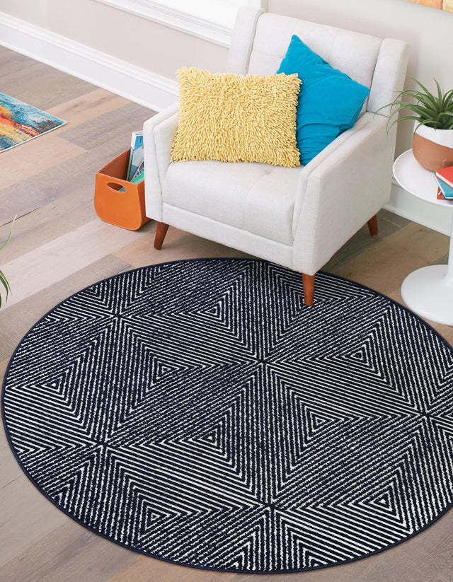 Navy Blue 7' 10 x 7' 10 Sabrina Soto Outdoor Round Area Rug Weather Resistant for Patio, Deck, Terrace, Balcony, Porch Durable Carpet for Exterior Home Design for Sale at Rug Engine