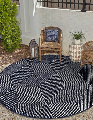 Navy Blue 5' 1 x 5' 1 Sabrina Soto Outdoor Round Area Rug Weather Resistant for Patio, Deck, Terrace, Balcony, Porch Durable Carpet for Exterior Home Design for Sale at Rug Engine
