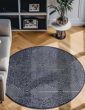 Navy Blue 3' 1 x 3' 1 Sabrina Soto Outdoor Round Area Rug Weather Resistant for Patio, Deck, Terrace, Balcony, Porch Durable Carpet for Exterior Home Design for Sale at Rug Engine