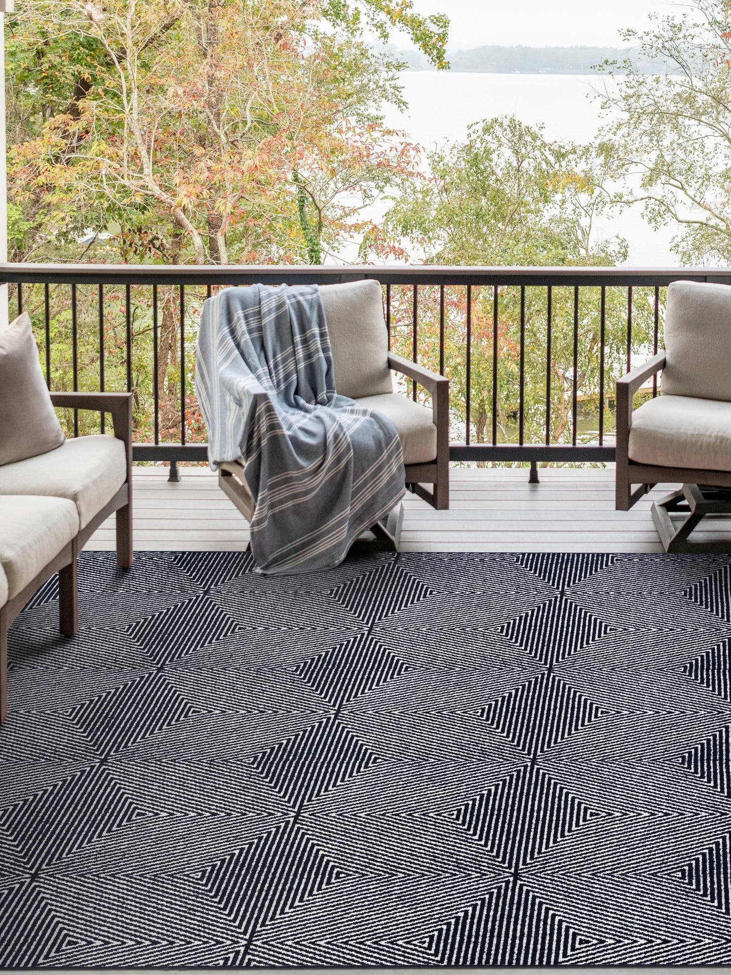 Navy Blue 9' x 12' Sabrina Soto Outdoor Rectangle Area Rug Weather Resistant for Patio, Deck, Terrace, Balcony, Porch Durable Carpet for Exterior Home Design for Sale at Rug Engine