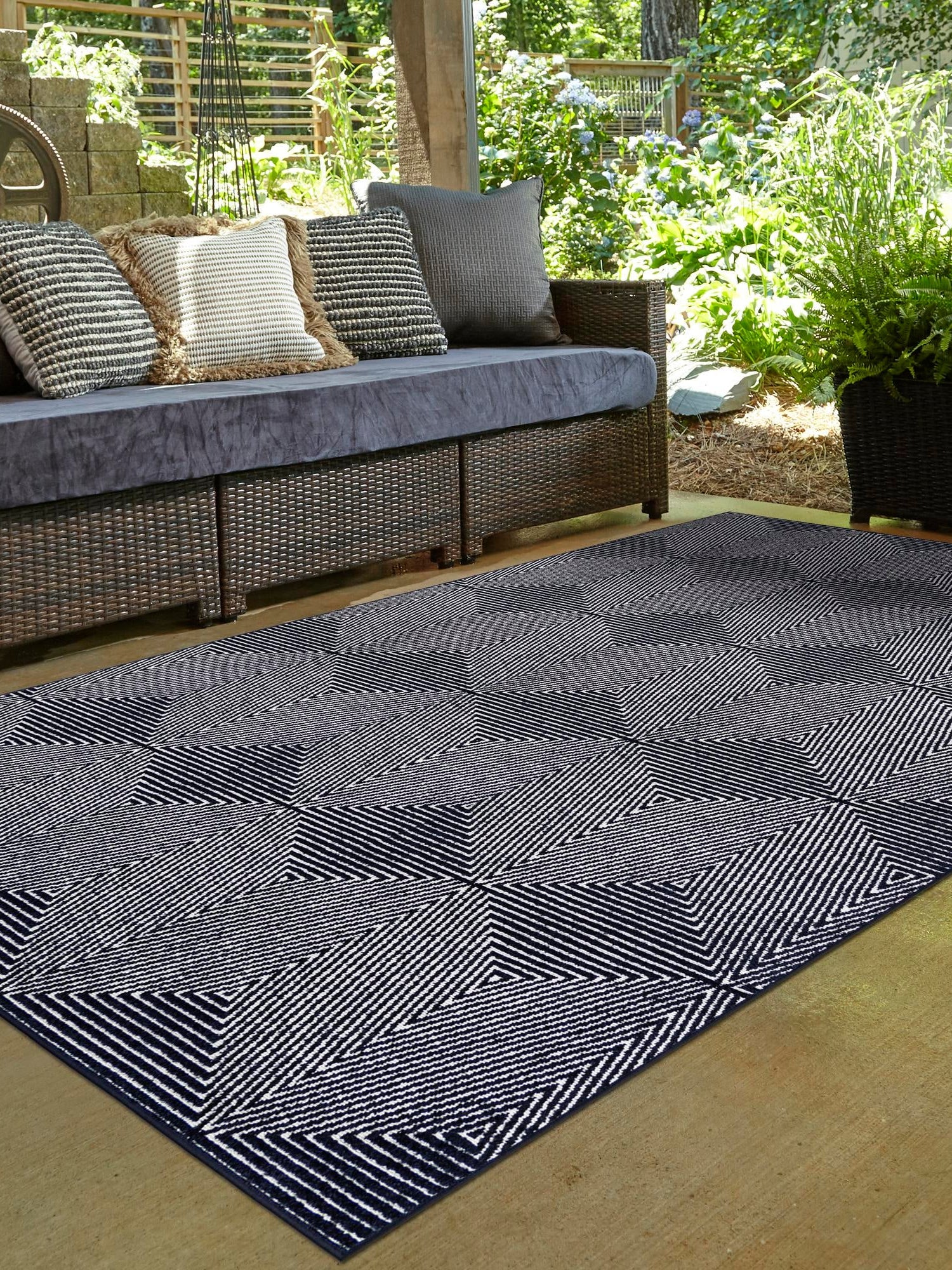 Navy Blue 2' x 3' 1 Sabrina Soto Outdoor Rectangle Area Rug Weather Resistant for Patio, Deck, Terrace, Balcony, Porch Durable Carpet for Exterior Home Design for Sale at Rug Engine