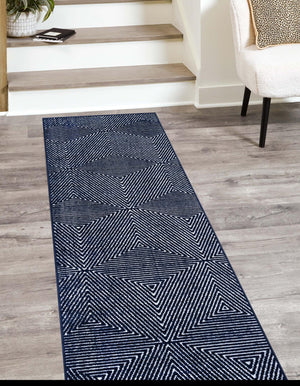 Navy Blue 2' 7 x 10' Sabrina Soto Outdoor Runner Area Rug Weather Resistant for Patio, Deck, Terrace, Balcony, Porch Durable Carpet for Exterior Home Design for Sale at Rug Engine