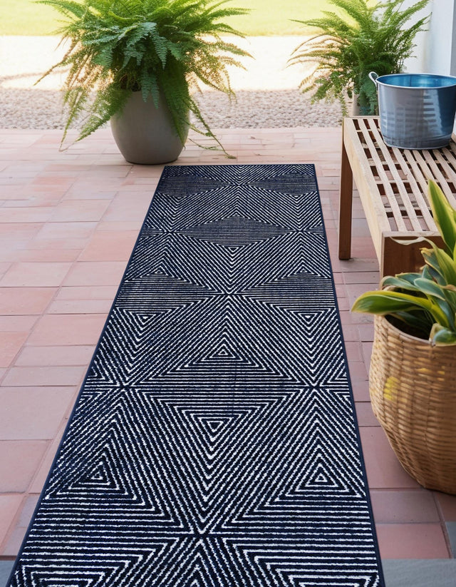 Navy Blue 2' x 6' 1 Sabrina Soto Outdoor Runner Area Rug Weather Resistant for Patio, Deck, Terrace, Balcony, Porch Durable Carpet for Exterior Home Design for Sale at Rug Engine