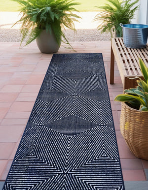 Navy Blue 2' 7 x 12' Sabrina Soto Outdoor Runner Area Rug Weather Resistant for Patio, Deck, Terrace, Balcony, Porch Durable Carpet for Exterior Home Design for Sale at Rug Engine