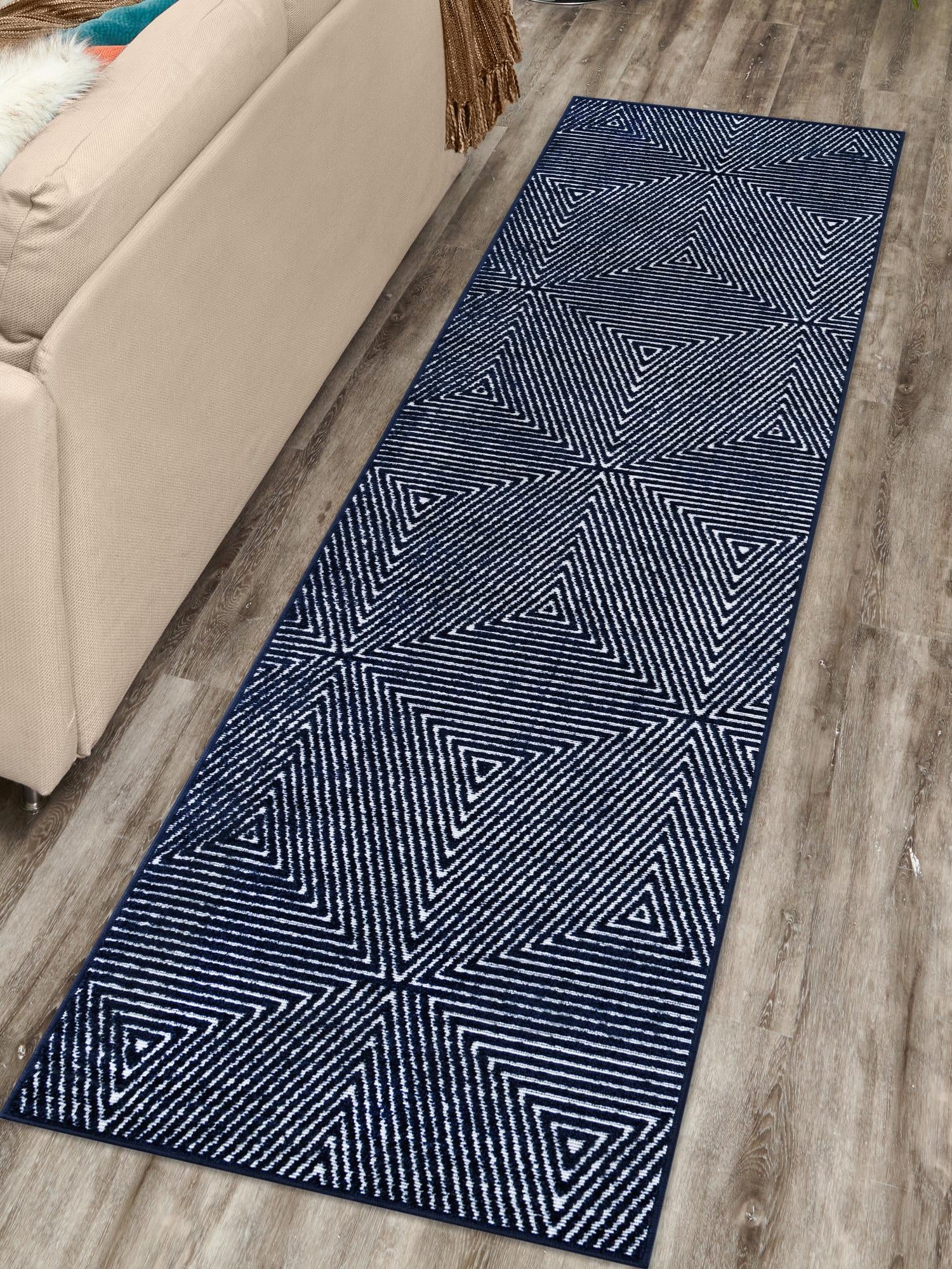 Navy Blue 2' 7 x 10' Sabrina Soto Outdoor Runner Area Rug Weather Resistant for Patio, Deck, Terrace, Balcony, Porch Durable Carpet for Exterior Home Design for Sale at Rug Engine