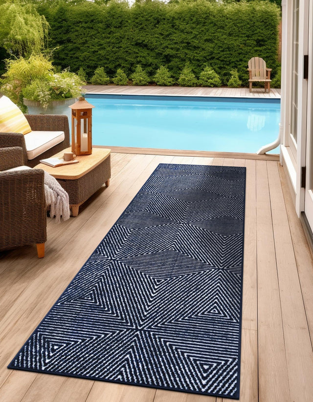 Navy Blue 2' x 6' 1 Sabrina Soto Outdoor Runner Area Rug Weather Resistant for Patio, Deck, Terrace, Balcony, Porch Durable Carpet for Exterior Home Design for Sale at Rug Engine