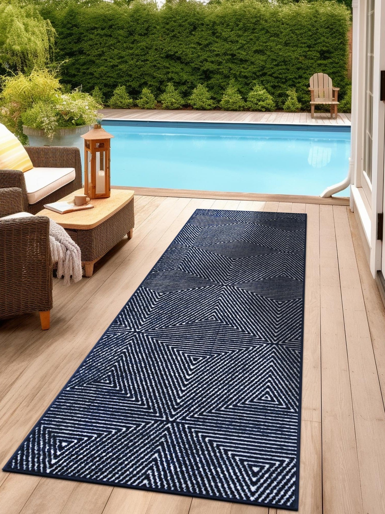 Navy Blue 2' x 8' Sabrina Soto Outdoor Runner Area Rug Weather Resistant for Patio, Deck, Terrace, Balcony, Porch Durable Carpet for Exterior Home Design for Sale at Rug Engine