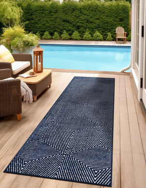 Navy Blue 2' 7 x 12' Sabrina Soto Outdoor Runner Area Rug Weather Resistant for Patio, Deck, Terrace, Balcony, Porch Durable Carpet for Exterior Home Design for Sale at Rug Engine