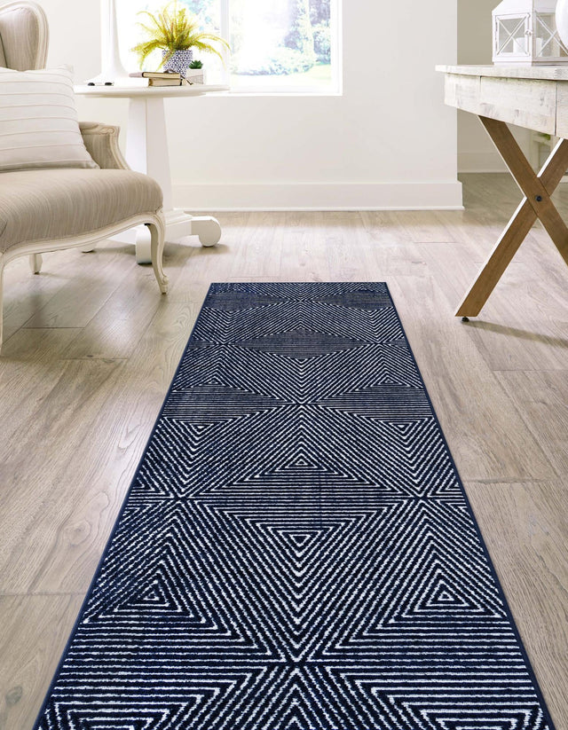 Navy Blue 2' x 6' 1 Sabrina Soto Outdoor Runner Area Rug Weather Resistant for Patio, Deck, Terrace, Balcony, Porch Durable Carpet for Exterior Home Design for Sale at Rug Engine