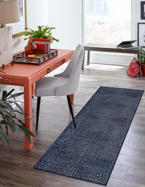 Navy Blue 2' x 6' 1 Sabrina Soto Outdoor Runner Area Rug Weather Resistant for Patio, Deck, Terrace, Balcony, Porch Durable Carpet for Exterior Home Design for Sale at Rug Engine
