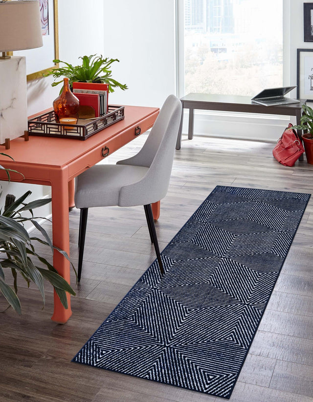 Navy Blue 2' x 6' 1 Sabrina Soto Outdoor Runner Area Rug Weather Resistant for Patio, Deck, Terrace, Balcony, Porch Durable Carpet for Exterior Home Design for Sale at Rug Engine