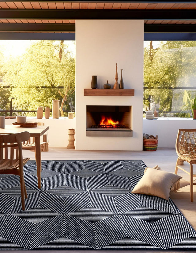 Navy Blue 7' 10 x 7' 10 Sabrina Soto Outdoor Square Area Rug Weather Resistant for Patio, Deck, Terrace, Balcony, Porch Durable Carpet for Exterior Home Design for Sale at Rug Engine