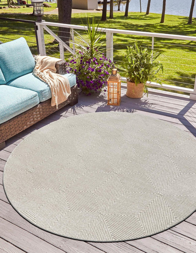 Gray 5' 1 x 5' 1 Sabrina Soto Outdoor Round Area Rug Weather Resistant for Patio, Deck, Terrace, Balcony, Porch Durable Carpet for Exterior Home Design for Sale at Rug Engine