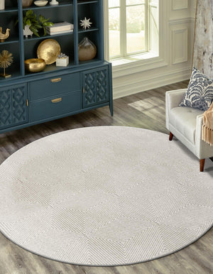 Gray 5' 1 x 5' 1 Sabrina Soto Outdoor Round Area Rug Weather Resistant for Patio, Deck, Terrace, Balcony, Porch Durable Carpet for Exterior Home Design for Sale at Rug Engine