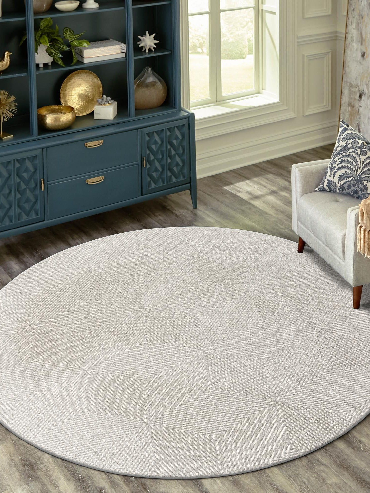 Gray 10' x 10' Sabrina Soto Outdoor Round Area Rug Weather Resistant for Patio, Deck, Terrace, Balcony, Porch Durable Carpet for Exterior Home Design for Sale at Rug Engine