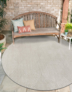 Gray 7' 10 x 7' 10 Sabrina Soto Outdoor Round Area Rug Weather Resistant for Patio, Deck, Terrace, Balcony, Porch Durable Carpet for Exterior Home Design for Sale at Rug Engine