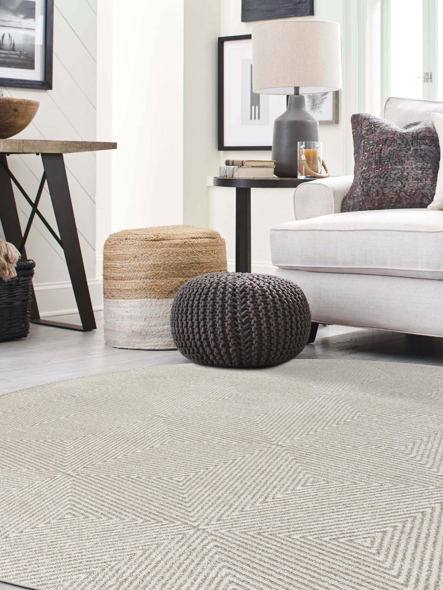 Gray 10' x 10' Sabrina Soto Outdoor Round Area Rug Weather Resistant for Patio, Deck, Terrace, Balcony, Porch Durable Carpet for Exterior Home Design for Sale at Rug Engine